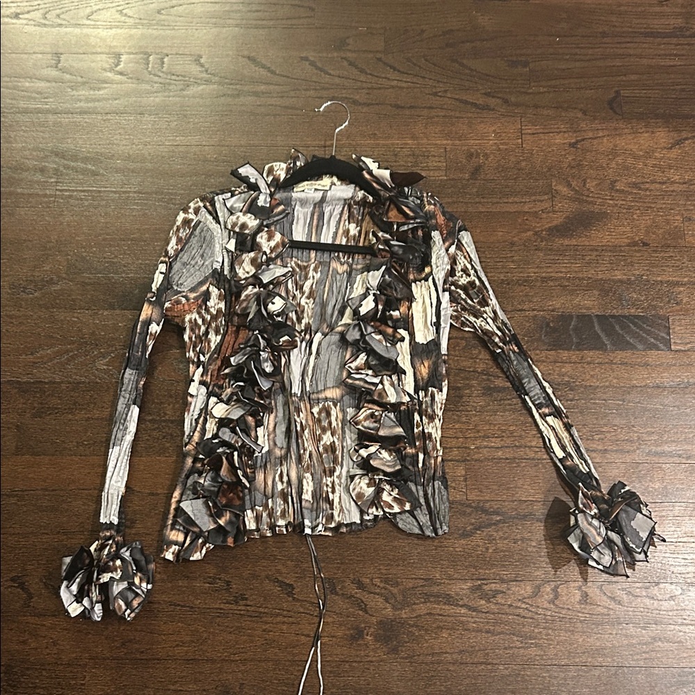 Paola Poggi Women’s Ruffled Animal Print Blouse Size 36
